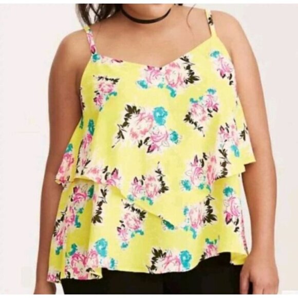 Torrid Floral Top 18 Yellow Tank Pullover Tiered Chic Cami Summer Neon Dainty - Picture 1 of 11